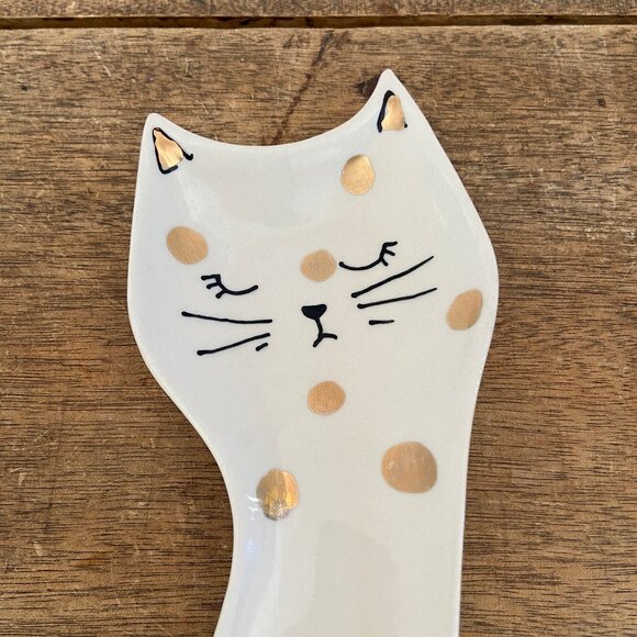 Anthropologie Gold Polka Dot Cat Spoon Rest - Picture 5 of 7